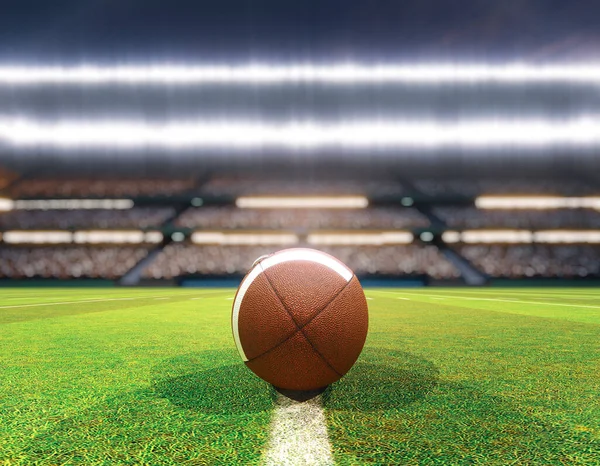미식축구 경기장 가운데 렌더링 표시된 잔디에 기둥을 경기장 — 스톡 사진