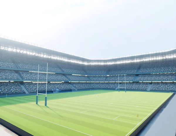 Estádio Rugby Com Posts Campo Grama Verde Marcado Dia Renderização — Fotografia de Stock
