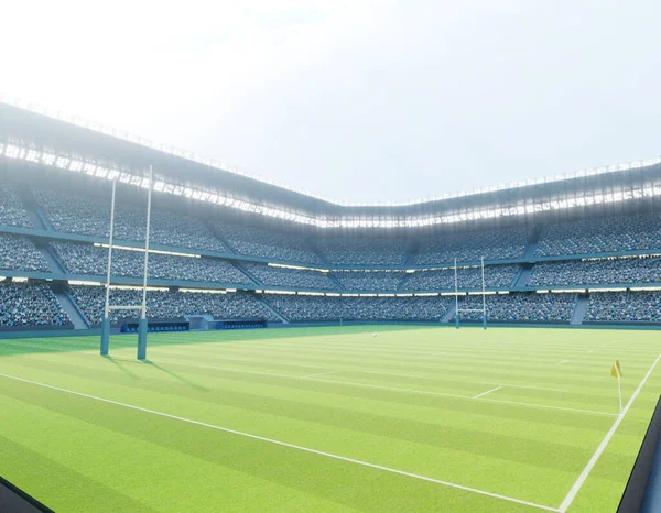 Ein Rugbystadion Mit Pfosten Auf Einem Markierten Grünen Rasenplatz Tagsüber — Stockfoto