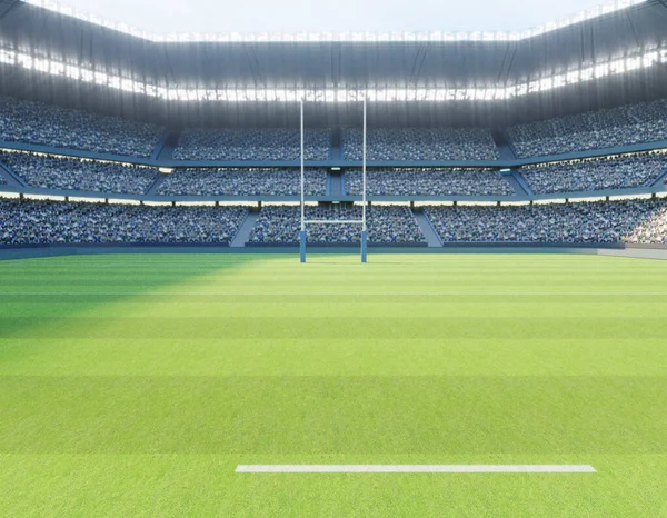 Ein Rugbystadion Mit Pfosten Auf Einem Markierten Grünen Rasenplatz Tagsüber — Stockfoto