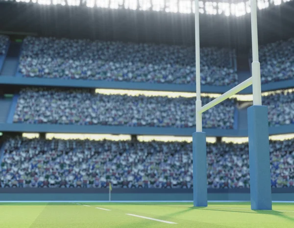Een Rugbystadion Met Palen Een Gemarkeerd Groen Grasveld Tijd Van — Stockfoto