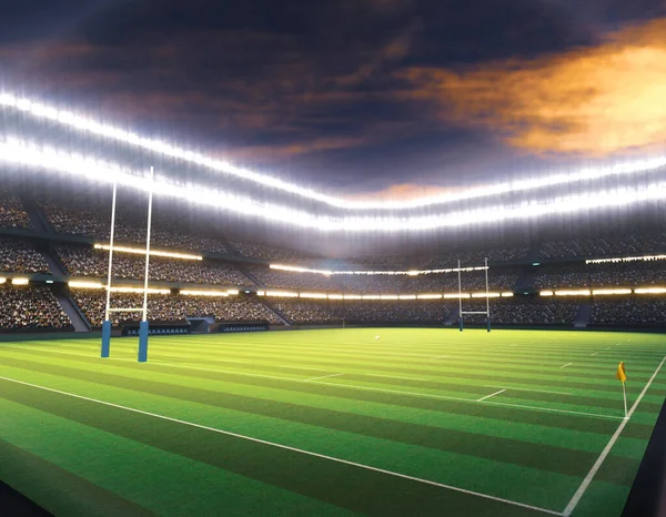 Stade Rugby Avec Des Poteaux Sur Terrain Herbe Verte Marquée — Photo
