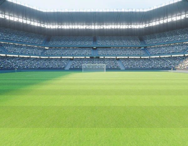 Ein Fußballstadion Mit Toren Auf Einem Markierten Grünen Rasenplatz Tagsüber — Stockfoto