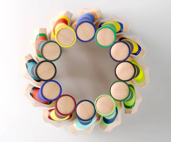 Okrągły Układ Nietoperzy Krykieta Różnymi Kolorowymi Uchwytami Izolowanym Studio Renderowanie — Zdjęcie stockowe