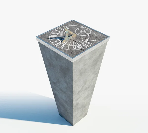 孤立したスタジオの背景にモノリシックな岩の基盤を立ってエッチングローマ数字と正方形の石の日時計 3Dレンダリング — ストック写真