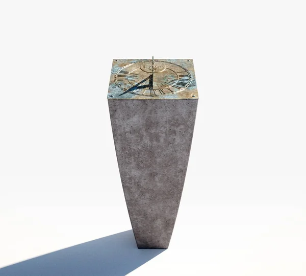 独立したスタジオの背景にモノリシックコンクリートベースを立ってローマ数字と正方形のキャストブロンズサンダイヤル 3Dレンダリング — ストック写真