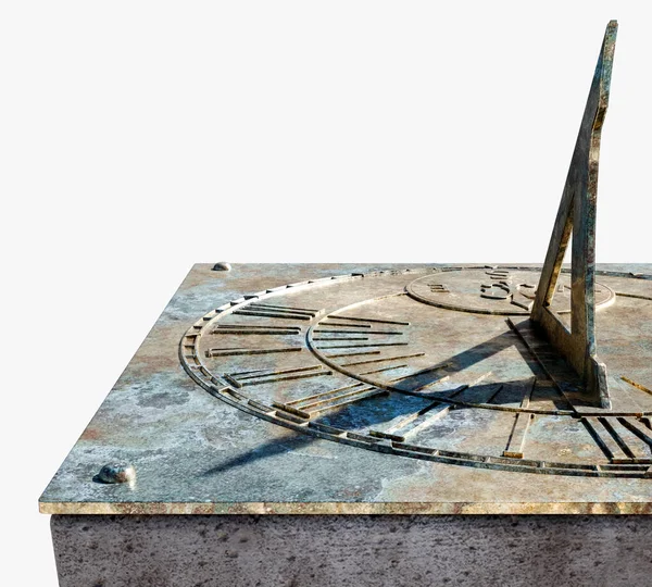 独立したスタジオの背景にモノリシックコンクリートベースを立ってローマ数字と正方形のキャストブロンズサンダイヤル 3Dレンダリング — ストック写真