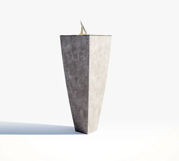 一个正方形的铜制日晷 日晷上有罗马数字站在一个孤立的工作室背景上的单块混凝土基础上 3D渲染 — 图库照片