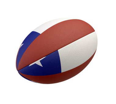 Beyaz desenli rugby topu ve renkli tasarım izole bir zemin üzerinde Şili ulusal bayrağını temsil ediyor.