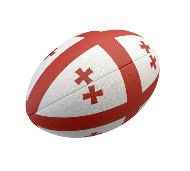 Gürcistan ulusal bayrağını temsil eden beyaz desenli rugby topu.