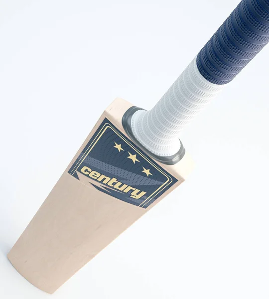 現代的な木製クリケットバットと一般的なブランドのデカールが分離されたホワイトの背景に 3Dレンダリング — ストック写真