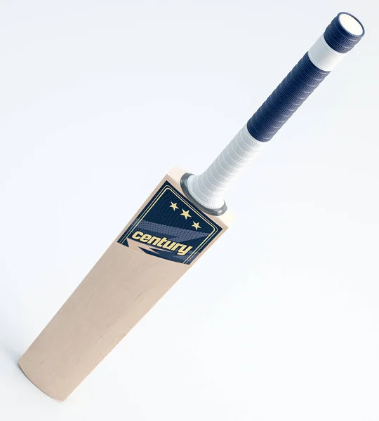 現代的な木製クリケットバットと一般的なブランドのデカールが分離されたホワイトの背景に 3Dレンダリング — ストック写真
