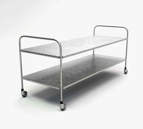 Simple Stainless Steel Chrome Hospital Mortuary Gurney Two Flat Surfaces — Stock Photo, Image