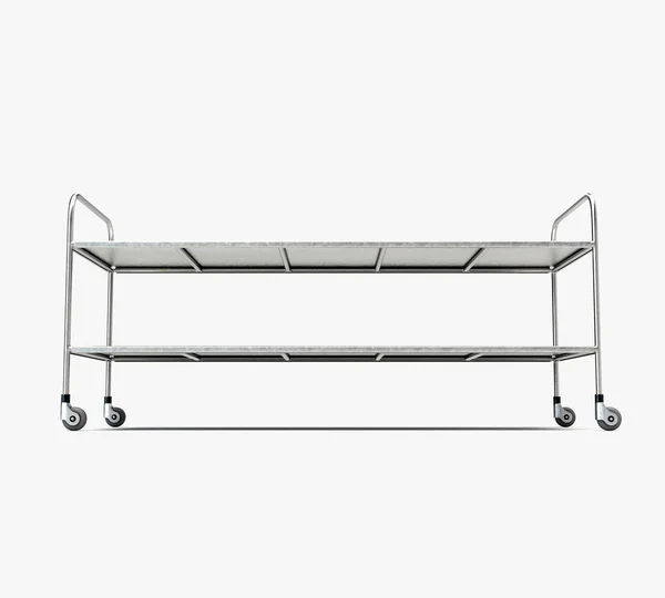 Simple Stainless Steel Chrome Hospital Mortuary Gurney Two Flat Surfaces — Stock Photo, Image