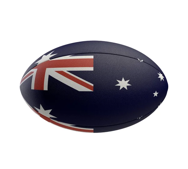 白を基調としたラグビーボールと オーストラリア国旗をイメージしたカラーデザイン 3Dレンダリング — ストック写真