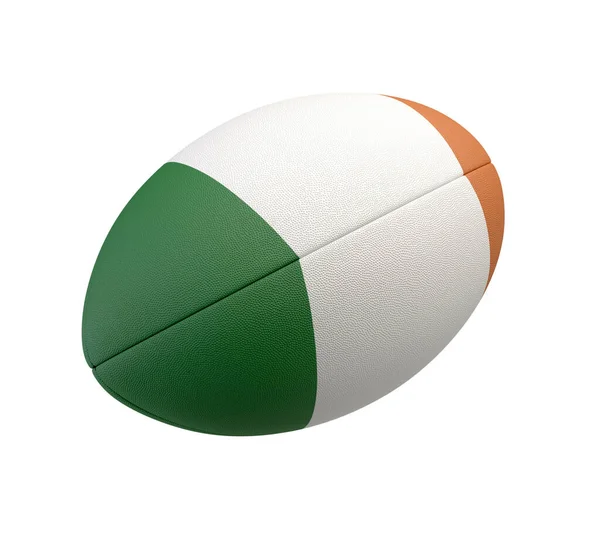 Vit Strukturerad Rugbyboll Med Färgdesign Som Representerar Irlands Nationella Flagga — Stockfoto