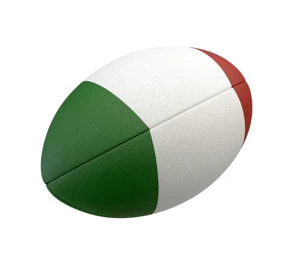 白い質感のラグビーボールは 孤立した背景にイタリア国旗を表すカラーデザイン 3Dレンダリング — ストック写真