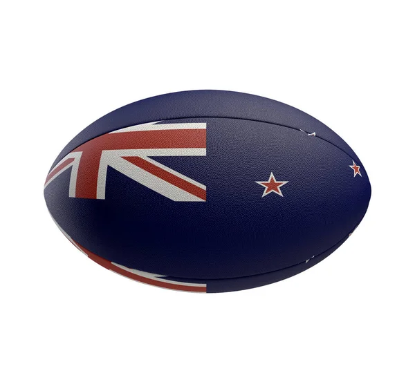 ニュージーランド国旗をイメージしたカラーデザインの白い質感のラグビーボールが孤立した背景にあります — ストック写真