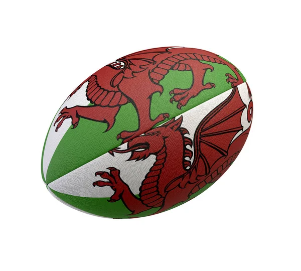 Fehér Texturált Rögbi Labda Színes Design Képviseli Wales Nemzeti Zászló — Stock Fotó