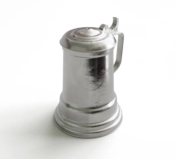 一个古老的银色饮水罐盖在一个孤立的白色工作室背景 3D渲染 — 图库照片