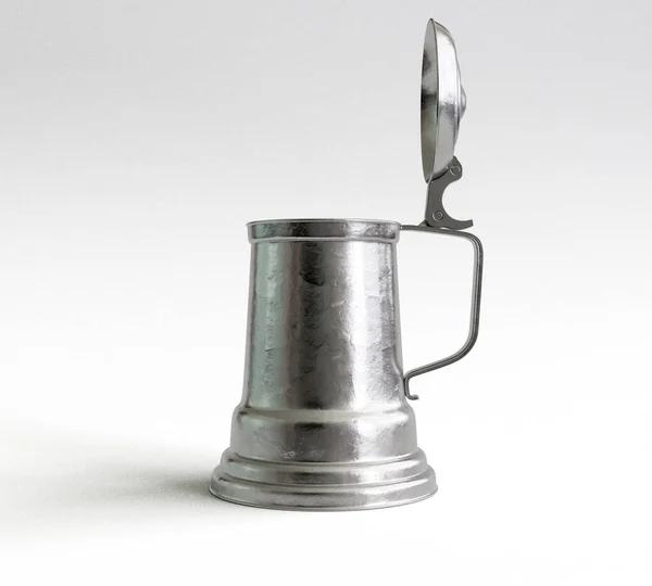 Vintage Silver Drinking Tankard Lid Isolated White Studio Background Render — Stock Photo, Image