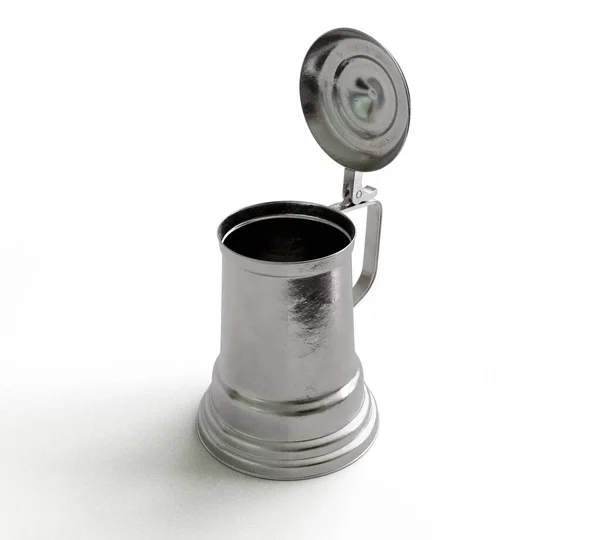 Vintage Silver Drinking Tankard Lid Isolated White Studio Background Render — Stock Photo, Image