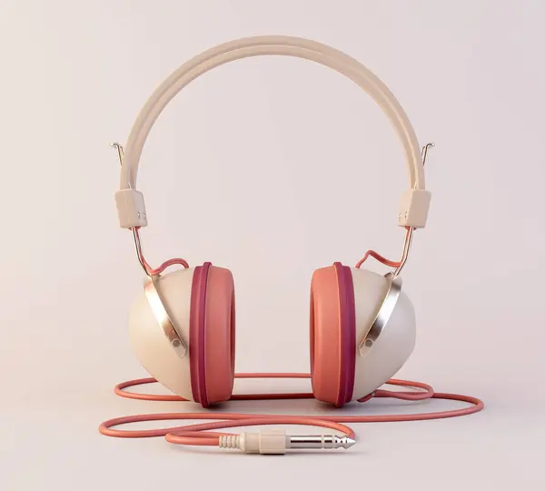 Klassischer Kopfhörer Mit Kabel Und Klinkenstecker Einer Modernen Rosafarbenen Farbkombination — Stockfoto
