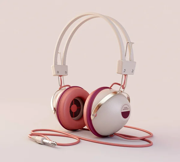 Vintage Set Classic Headphones Cable Jack Plug Modern Pink Color — Stock Photo, Image