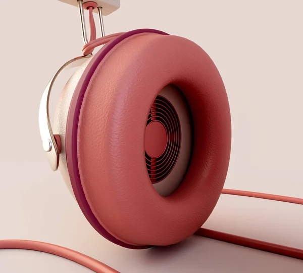 Vintage Set Classic Headphones Cable Jack Plug Modern Pink Color — Stock Photo, Image