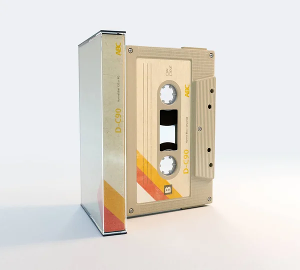 Concept Recordable Aduio Cassette Tape Platic Cover Cardboard Insert Render — Stock Photo, Image