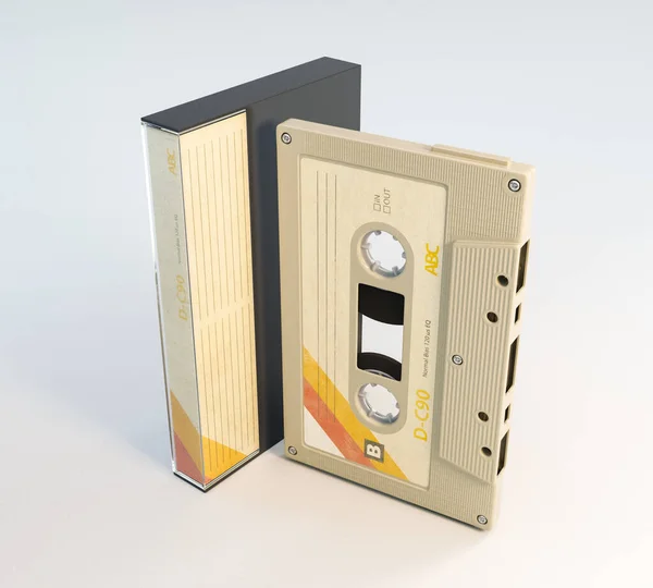 プラスチックカバーと段ボールインサート付き録音可能なオーディオカセットテープのコンセプト 3Dレンダリング — ストック写真