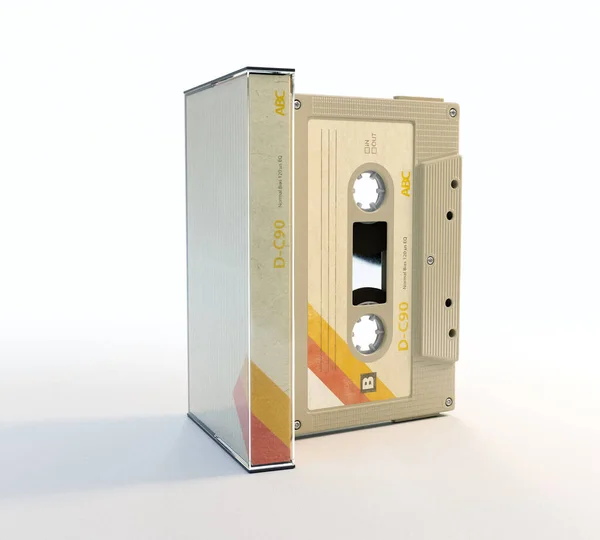 可记录的带有平版封面和硬纸板插入物的盒式磁带的概念 3D渲染 — 图库照片