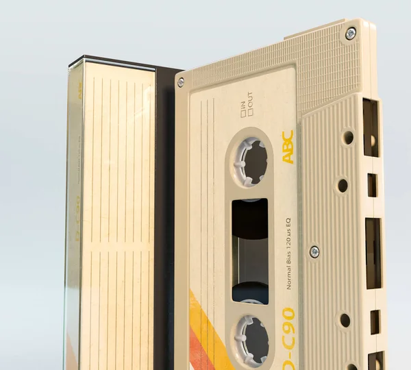 Concept Cassette Aduio Enregistrable Avec Couvercle Platine Insert Carton Rendu — Photo