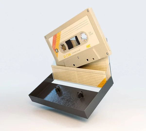 Plastik Kapaklı Karton Işlemeli Kaydedilebilir Bir Aduio Kaset Konsepti Görüntüleme — Stok fotoğraf