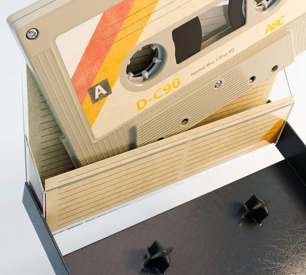 Concept Recordable Aduio Cassette Tape Platic Cover Cardboard Insert Render — Stock Photo, Image