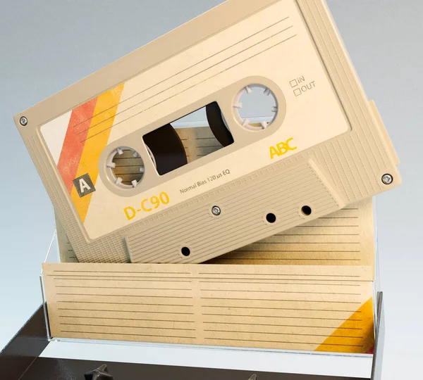 Koncepcja Kasety Magnetofonowej Aduio Pokrywą Platynową Kartonowym Wkładem Renderowanie — Zdjęcie stockowe