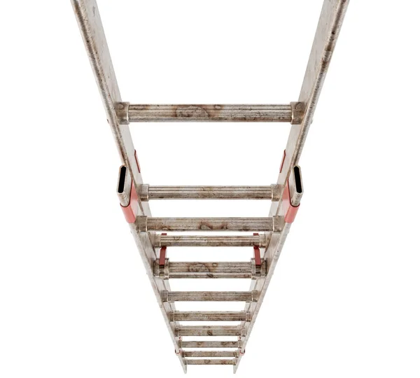 Απλή Μεταλλική Σκάλα Σκαλοπατιού Αλουμινίου Κλίση Λευκό Φόντο Στούντιο Render — Φωτογραφία Αρχείου