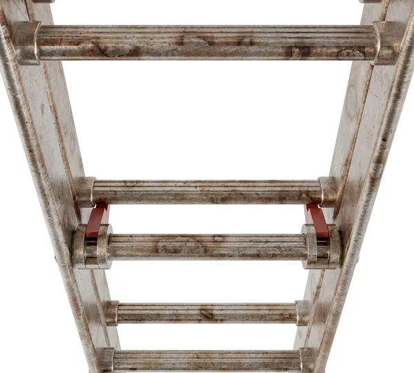 ホワイトスタジオの背景にもたれる通常の金属アルミ延長ステップはしご 3Dレンダリング — ストック写真