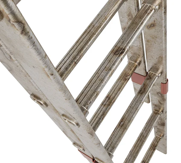 ホワイトスタジオの背景にもたれる通常の金属アルミ延長ステップはしご 3Dレンダリング — ストック写真