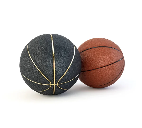 Ein Paar Orangefarbene Und Schwarze Gummi Basketbälle Auf Einem Isolierten — Stockfoto