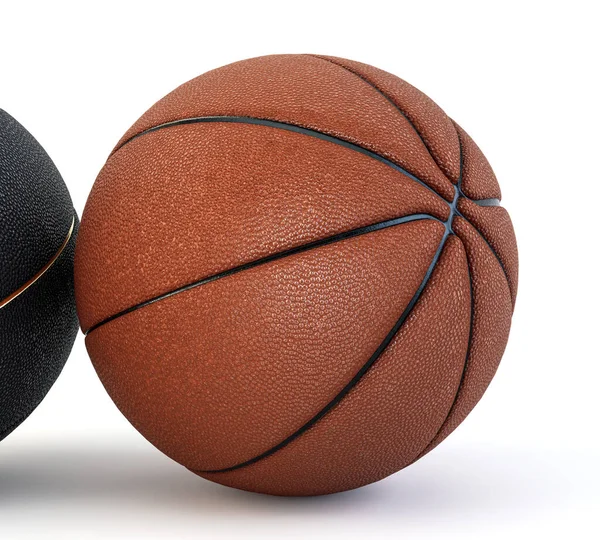 Pair Regulation Orange Black Rubber Basketballs Isolated White Studio Background — Stock Photo, Image