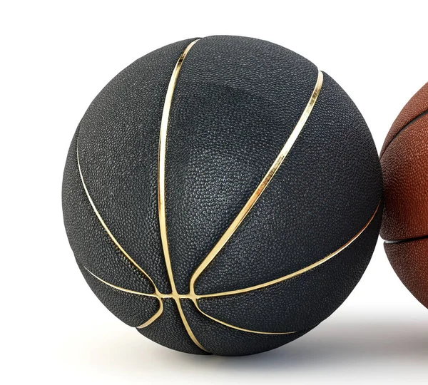 Dvojice Regulačních Oranžových Černých Gumových Basketbalových Míčků Izolovaném Bílém Pozadí — Stock fotografie