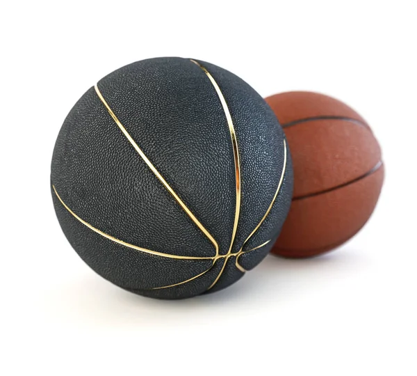 Par Basketballs Regulação Laranja Borracha Preta Fundo Estúdio Branco Isolado — Fotografia de Stock