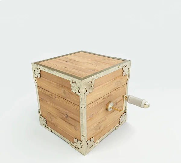 Zamknięte Ozdobione Zabytkowe Otwarte Jack Box Mad Drewna Złote Wykończenia — Zdjęcie stockowe