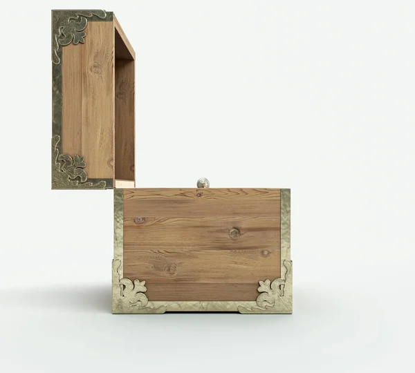 Otevřená Prázdná Ozdobná Starožitnost Otevřená Jack Box Pomatená Dřevem Zlatými — Stock fotografie
