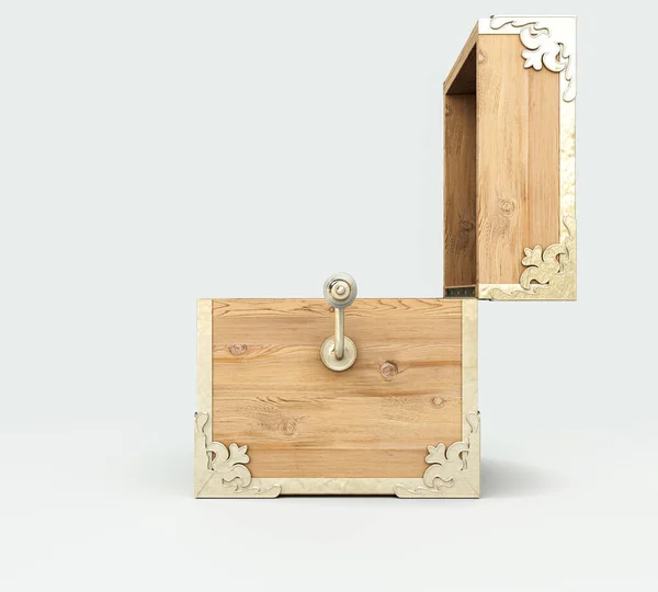 Otwarty Pusty Ozdobiony Antycznym Otwartym Jack Box Mad Drewna Złote — Zdjęcie stockowe