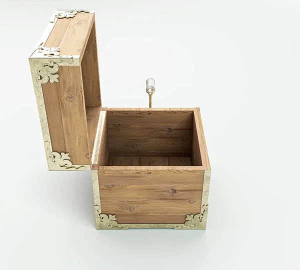 Otwarty Pusty Ozdobiony Antycznym Otwartym Jack Box Mad Drewna Złote — Zdjęcie stockowe