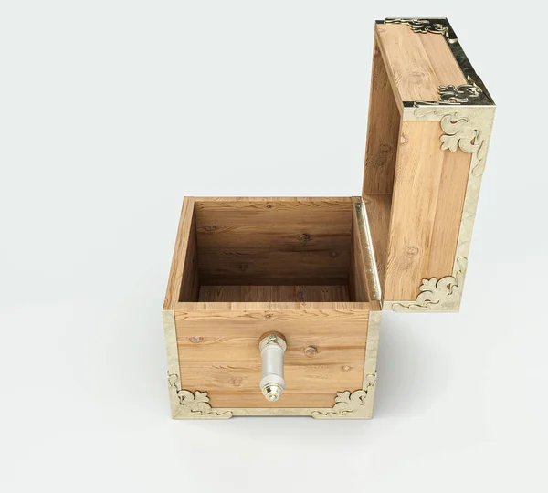 Open Empty Ornate Antique Open Jack Box Mad Wood Gold — Stock Photo, Image