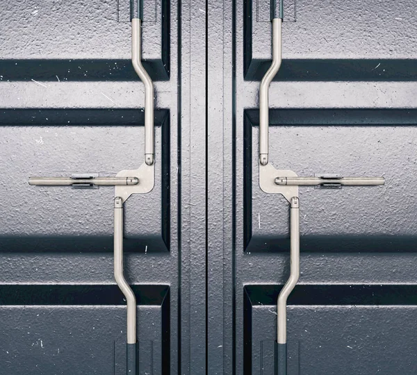 Судноплавний Контейнер Зачиненими Дверима Механізм Замикання Ізольованому Білому Тлі Рендерингу — стокове фото