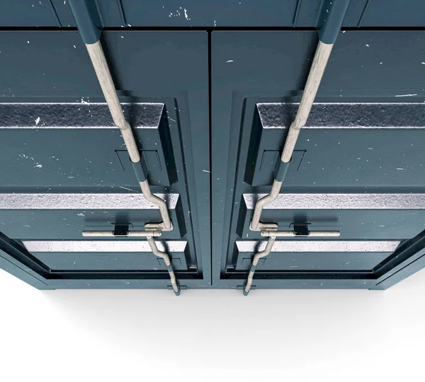 独立した白い背景にシャットドアとロック機構を備えた出荷コンテナ 3Dレンダリング — ストック写真